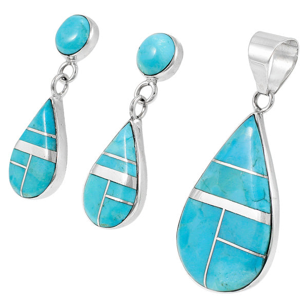 Sterling Silver Pendant & Earrings Set Turquoise PE4023-LG-C05