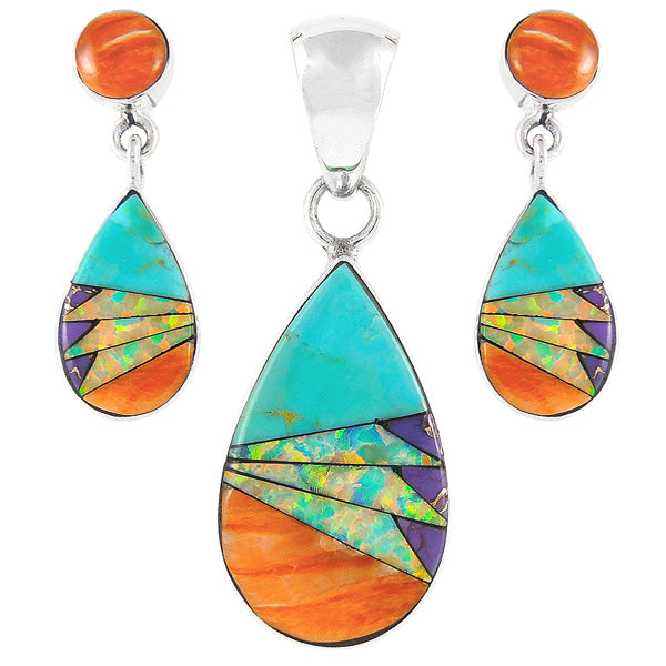 Sterling Silver Pendant & Earrings Set Multicolor PE4023-SM-C16