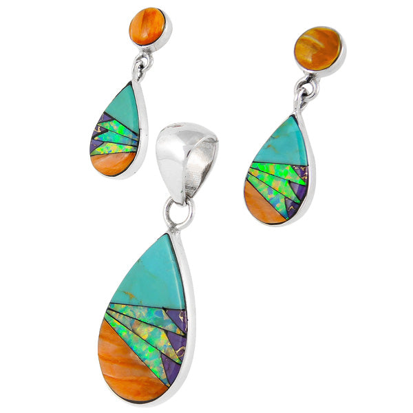Sterling Silver Pendant & Earrings Set Multicolor PE4023-SM-C16