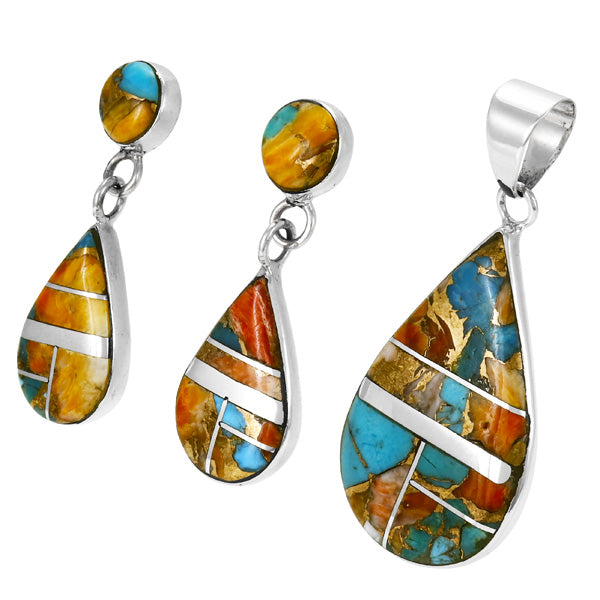 Spiny Turquoise Sterling Silver Pendant & Earrings Set PE4023-LG-C89