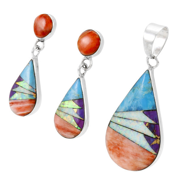 Sterling Silver Pendant & Earrings Set Multicolor PE4023-LG-C02