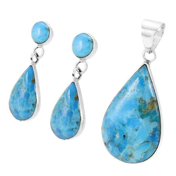 Turquoise Sterling Silver Pendant & Earrings Set PE4023-LG-C75