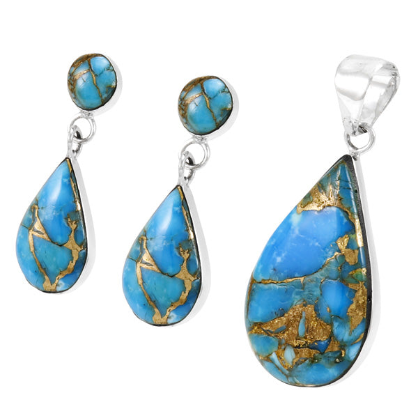 Matrix Turquoise Sterling Silver Pendant & Earrings Set PE4023-LG-C84