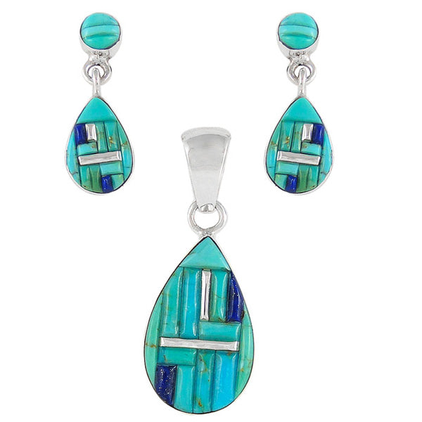 Turquoise Pendant & Earrings Set Sterling Silver PE4023-SM-C55