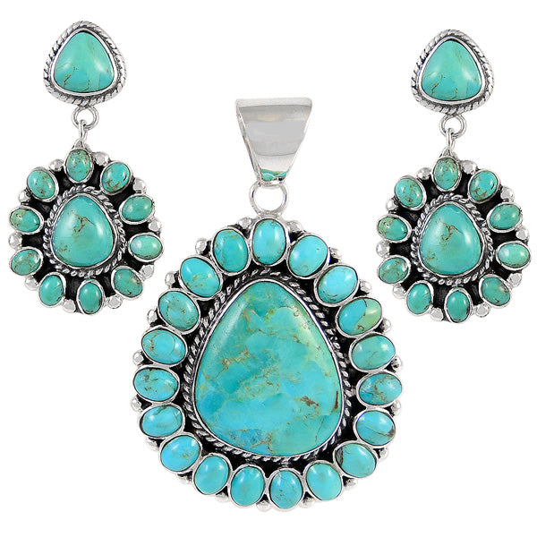 Sterling Silver Pendant & Earrings Set Turquoise PE4024-C75