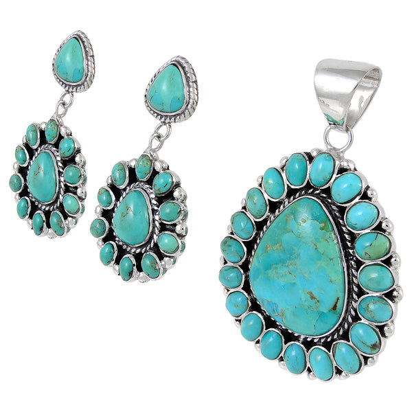 Sterling Silver Pendant & Earrings Set Turquoise PE4024-C75