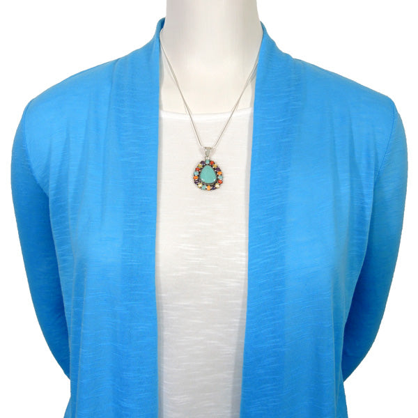 Sterling Silver Pendant & Earrings Set Multicolor PE4024-SM-C71
