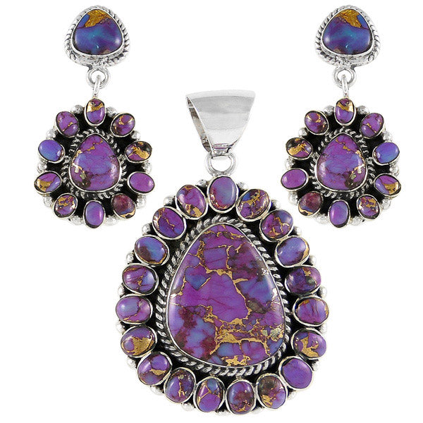 Purple Turquoise Pendant & Earrings Set Sterling Silver PE4024-SM-C77