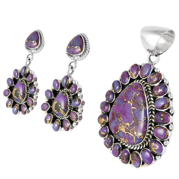 Sterling Silver Pendant & Earrings Set Purple Turquoise PE4024-C77