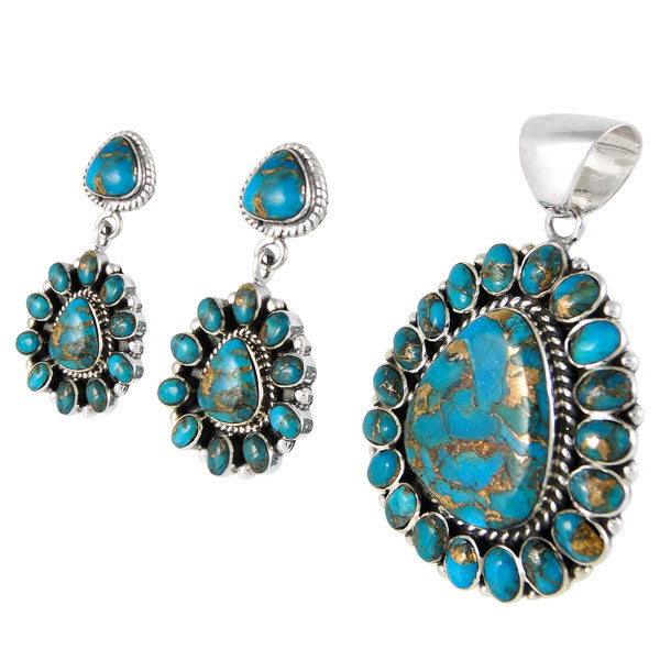 Sterling Silver Pendant & Earrings Set Matrix Turquoise PE4024-C84