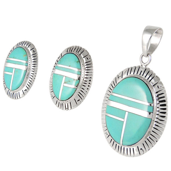 Turquoise Pendant & Earrings Set Sterling Silver PE4025-C05