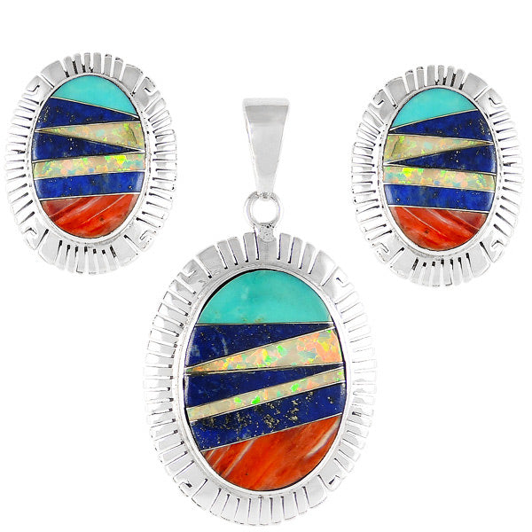 Multicolor Pendant & Earrings Set Sterling Silver PE4025-C00