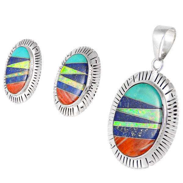 Multicolor Pendant & Earrings Set Sterling Silver PE4025-C00