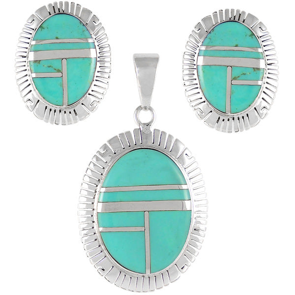 Turquoise Pendant & Earrings Set Sterling Silver PE4025-C05