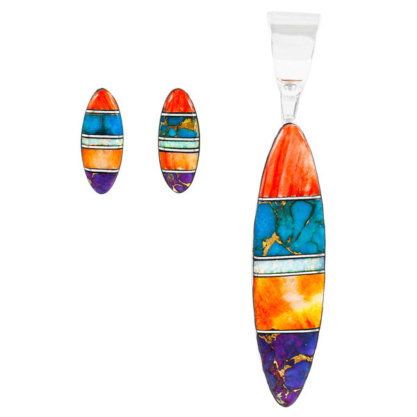Sterling Silver Pendant & Earrings Set Multicolor PE4028-C00