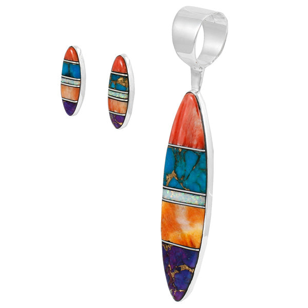 Sterling Silver Pendant & Earrings Set Multicolor PE4028-C00