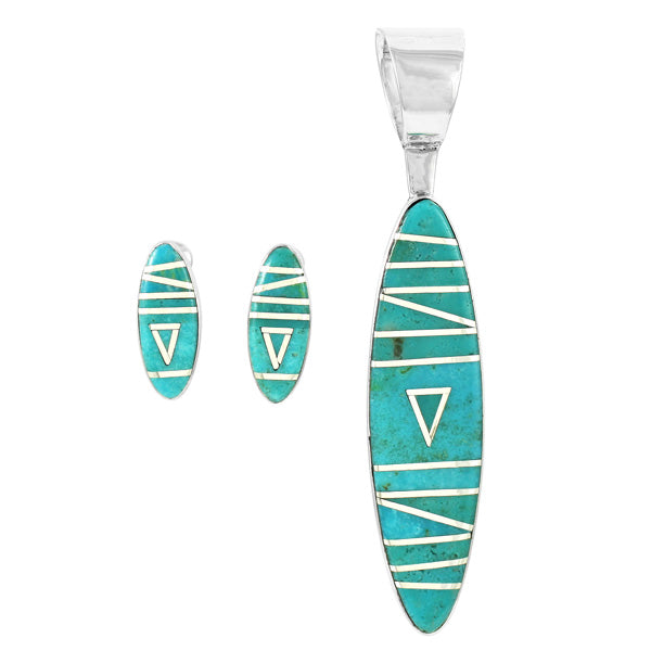 Turquoise Pendant & Earrings Set Sterling Silver PE4028-C05