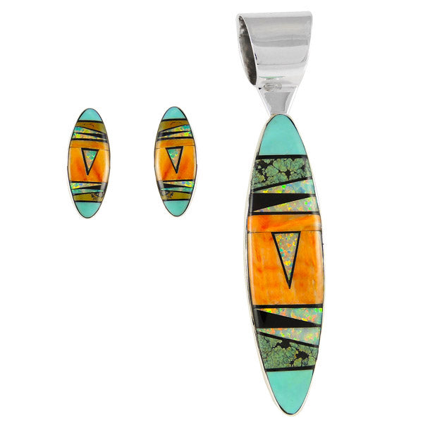 Multicolor Pendant & Earrings Set Sterling Silver PE4028-C00A