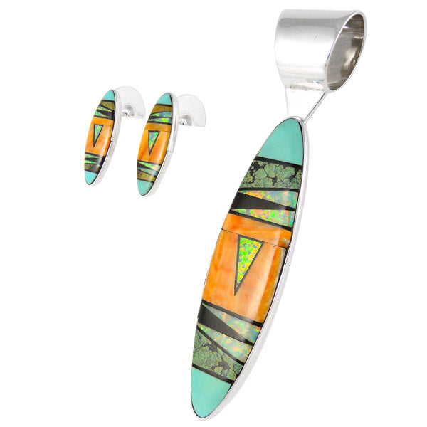 Sterling Silver Pendant & Earrings Set Multicolor PE4028-C03