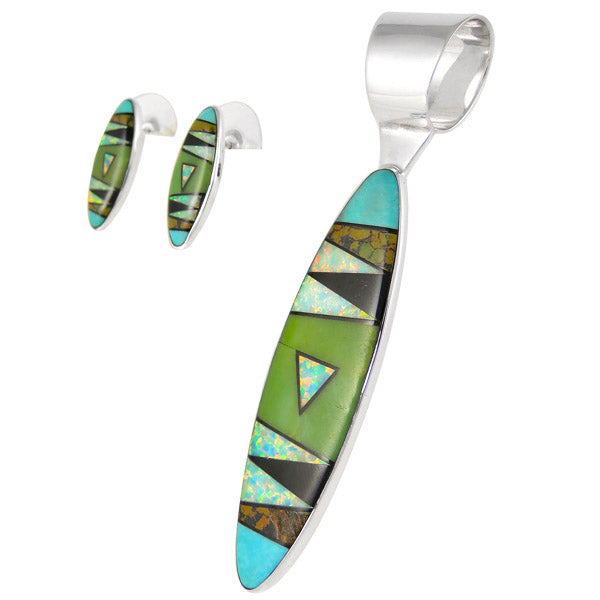 Sterling Silver Pendant & Earrings Set Multicolor PE4028-C01