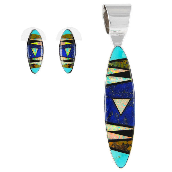 Multicolor Pendant & Earrings Set Sterling Silver PE4028-C49