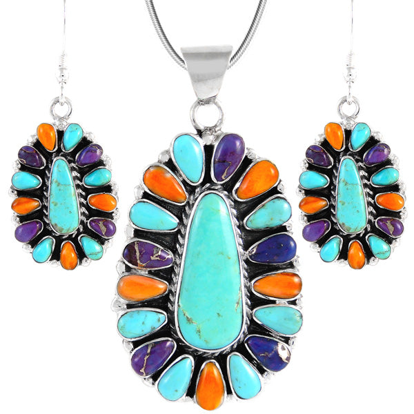 Sterling Silver Pendant & Earrings Set Multicolor PE4029-C72