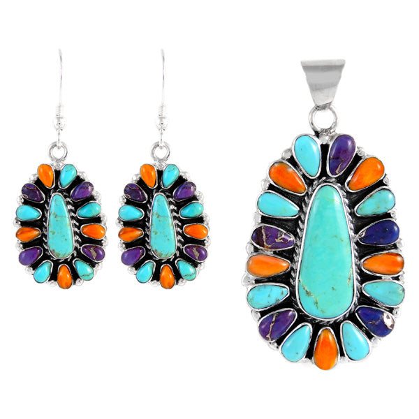 Sterling Silver Pendant & Earrings Set Multicolor PE4029-C72