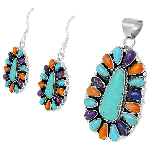 Sterling Silver Pendant & Earrings Set Multicolor PE4029-C72