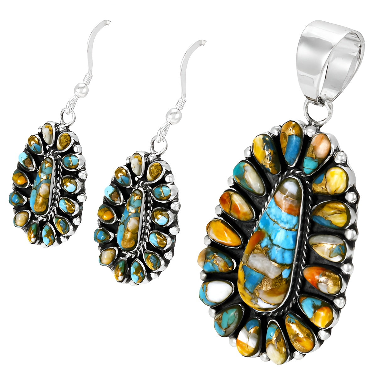 Spiny Turquoise Sterling Silver Pendant & Earrings Set PE4029-C89