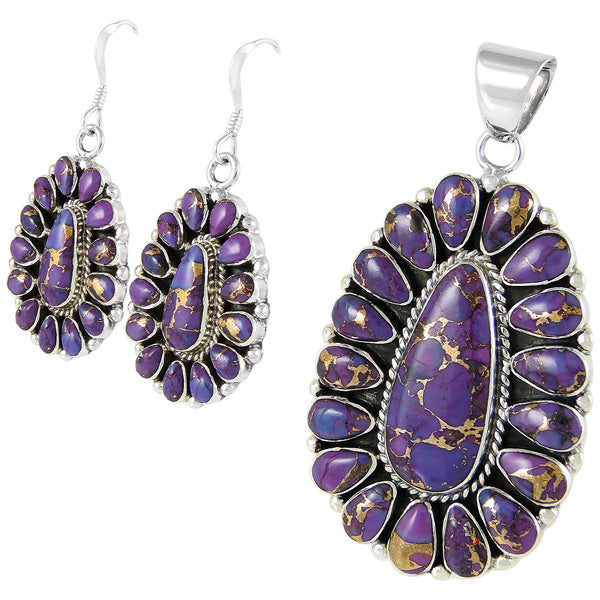 Sterling Silver Pendant & Earrings Set Purple Turquoise PE4029-C77