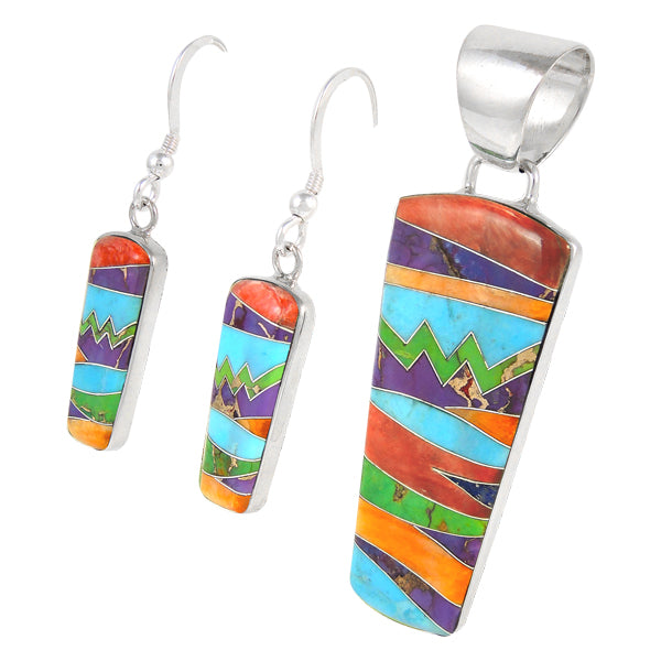 Sterling Silver Pendant & Earrings Set Multicolor PE4030-C30