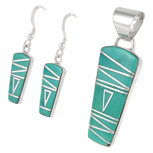 Sterling Silver Pendant & Earrings Set Turquoise PE4030-C05