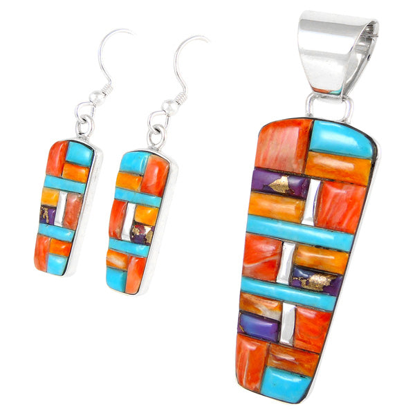 Sterling Silver Pendant & Earrings Set Multicolor PE4030-C51