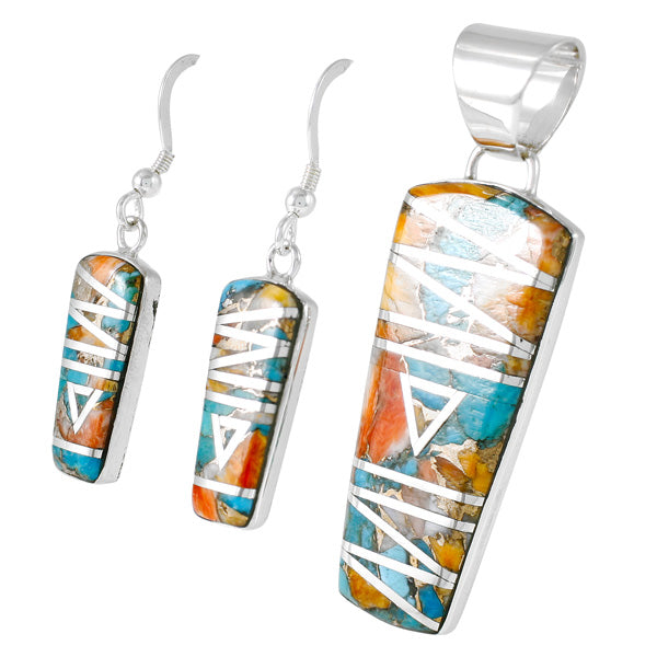 Spiny Turquoise Pendant & Earrings Set Sterling Silver PE4030-C89