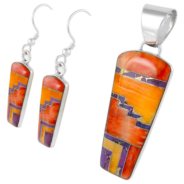 Sterling Silver Pendant & Earrings Set Multicolor PE4030-C37