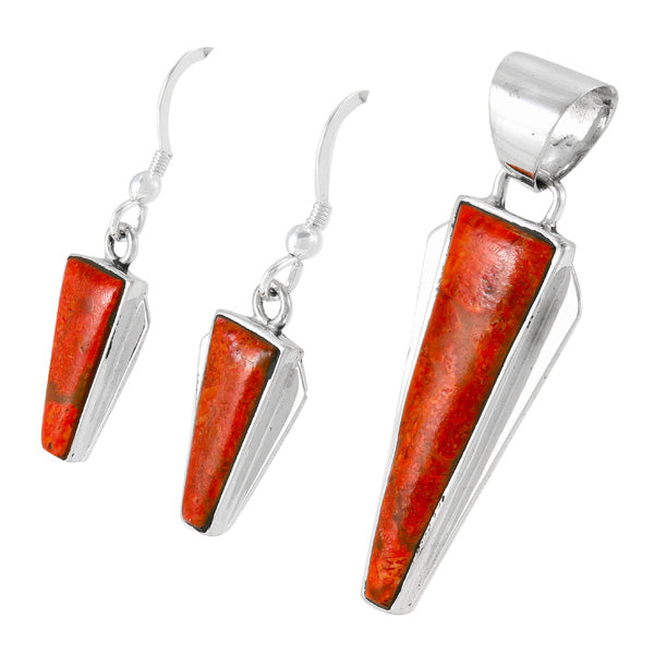 Coral Pendant & Earrings Set Sterling Silver PE4033-C74