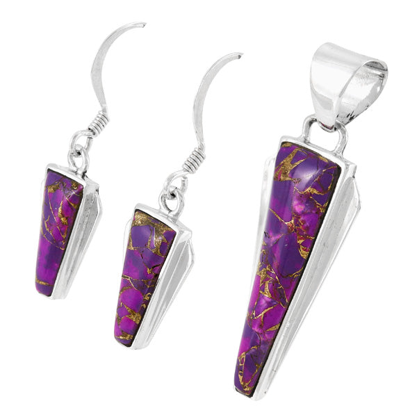 Purple Turquoise Pendant & Earrings Set Sterling Silver PE4033-C77