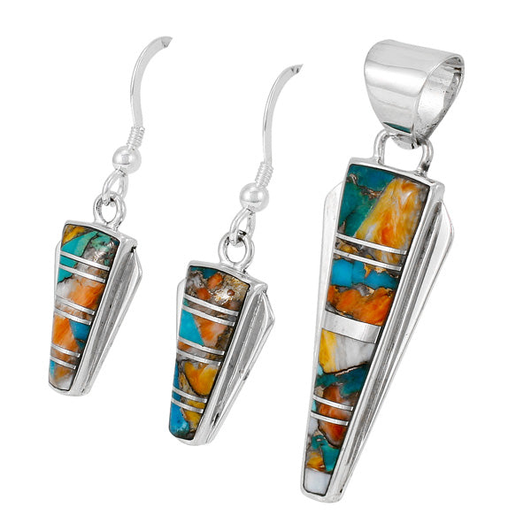 Spiny Turquoise Pendant & Earrings Set Sterling Silver PE4033-C89
