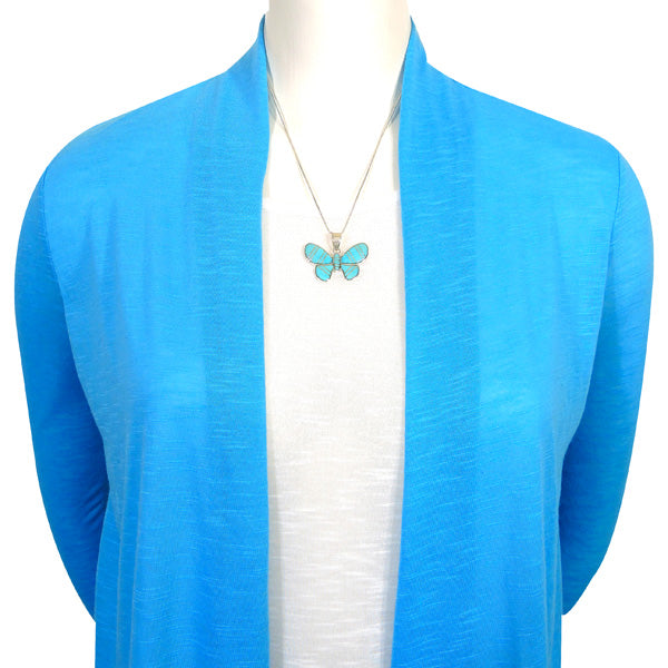 Sterling Silver Butterfly Pendant Turquoise P3146-C05