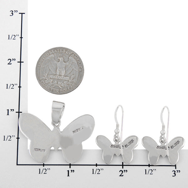 Sterling Silver Butterfly Pendant & Earrings Set Turquoise PE4039-C05