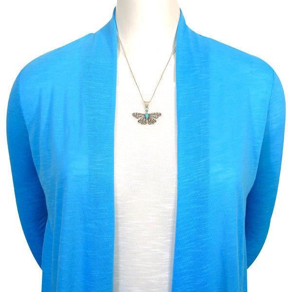 Butterfly Turquoise Pendant & Earrings Set Sterling Silver PE4040-C75