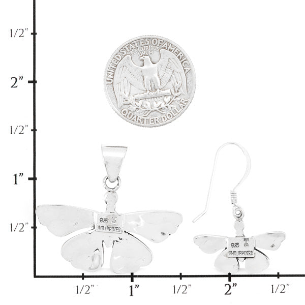 Butterfly Turquoise Pendant & Earrings Set Sterling Silver PE4040-C75