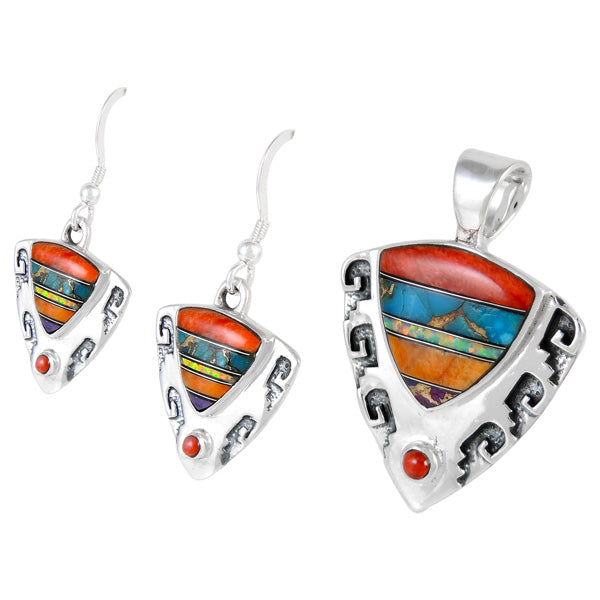 Sterling Silver Pendant & Earrings Set Multicolor PE4042-C00