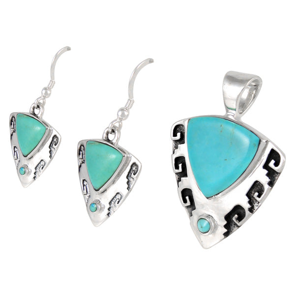 Sterling Silver Pendant & Earrings Set Turquoise PE4042-C75