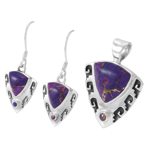 Purple Turquoise Pendant & Earrings Set Sterling Silver PE4042-C77