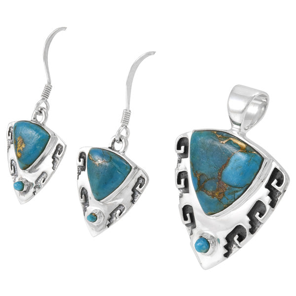 Matrix Turquoise Pendant & Earrings Set Sterling Silver PE4042-C84