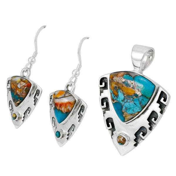 Spiny Turquoise Pendant & Earrings Set Sterling Silver PE4042-C89