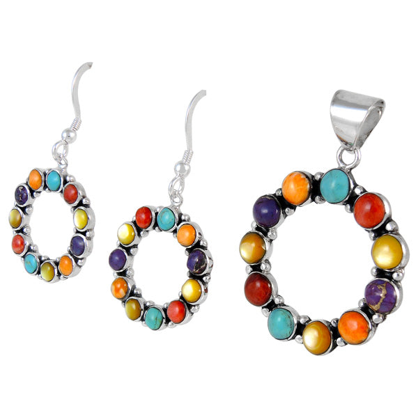 Sterling Silver Pendant & Earrings Set Multicolor PE4053-C71