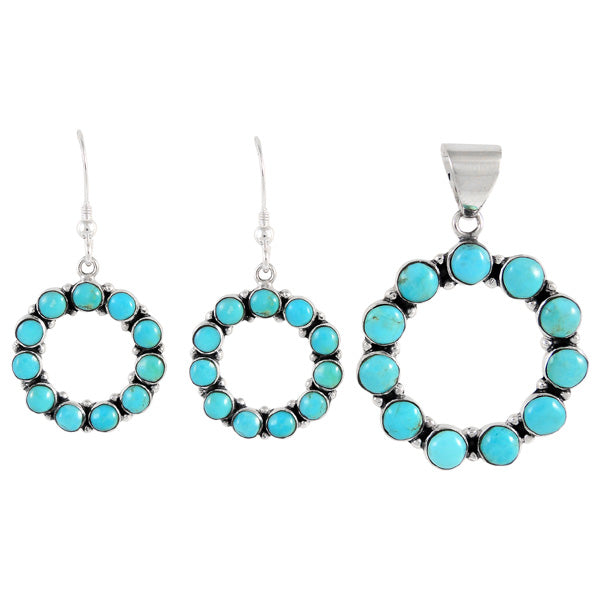 Sterling Silver Pendant & Earrings Set Turquoise PE4053-C75