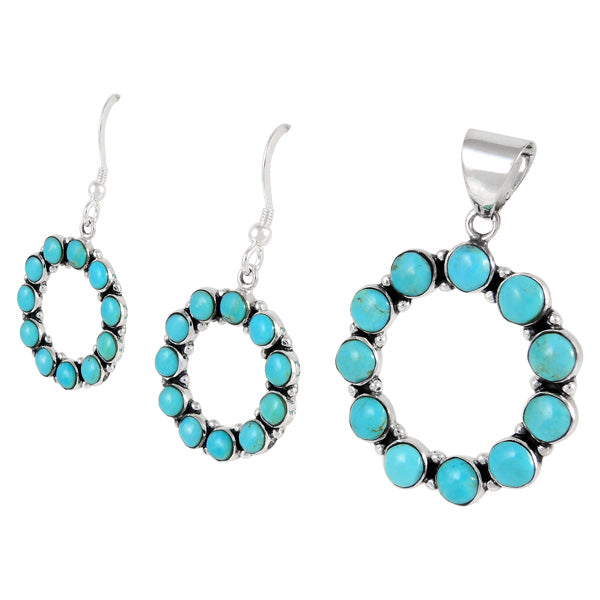 Sterling Silver Pendant & Earrings Set Turquoise PE4053-C75